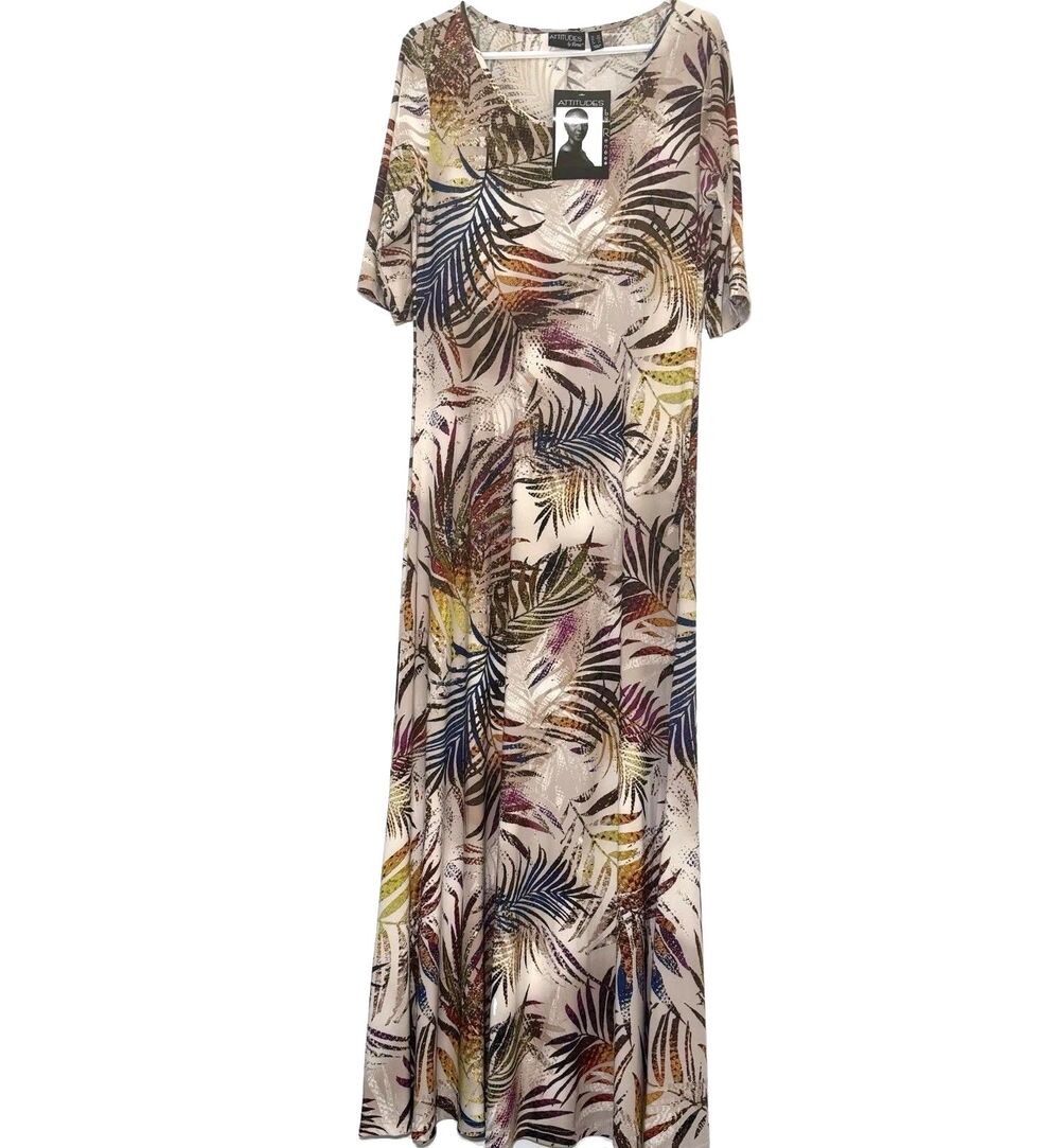Attitudes by Renee NWT Como Jersey Maxi Dress MT Tall Tropical Palm Tree Stretch